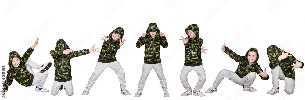 Fototapeta premium The boy in the style of Hip-Hop . Children's fashion.