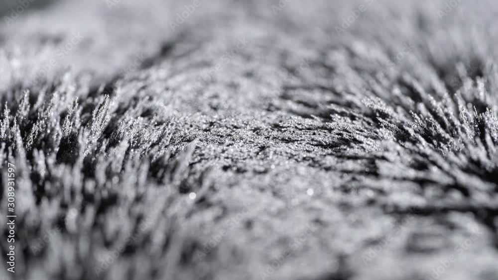 Iron powder under the influence of a magnetic field. Сlose-up. 