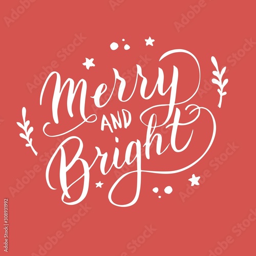 Valokuva Merry and bright font postcard