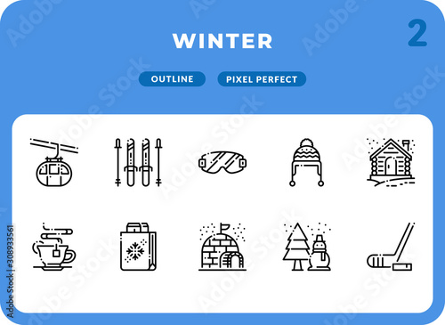 Winter Dashed Outline Icons Pack for UI. Pixel perfect thin line vector icon set for web design and website application.