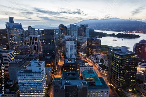 Wallpaper Mural Vancouver city in evening, night lights from the top Torontodigital.ca