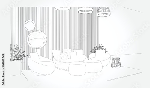 Hand drawn kitchen furniture. Vector illustration in sketch style. vector illustration kitchen furniture and equipment.