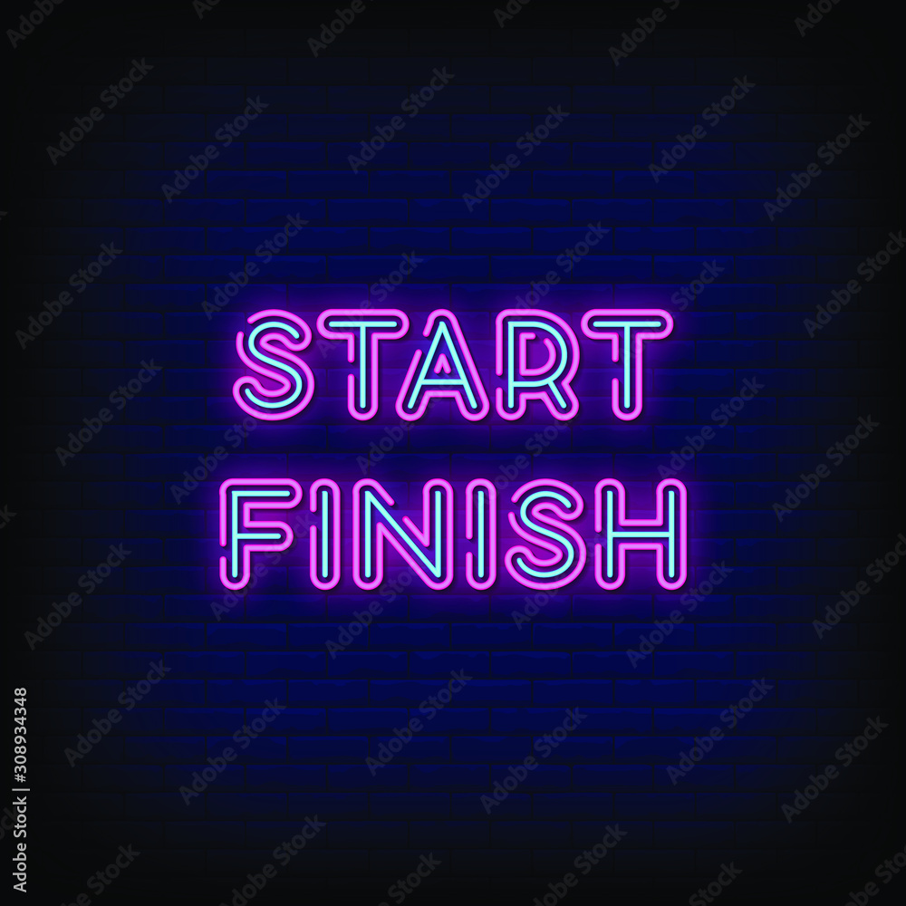 Start and Finish Neon Signs Style Text vector