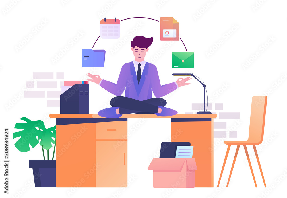 meditation on desk flat illustration