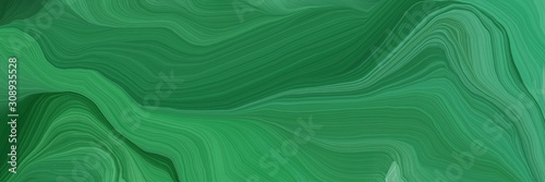 dynamic horizontal banner. modern soft curvy waves background design with sea green, medium sea green and very dark green color