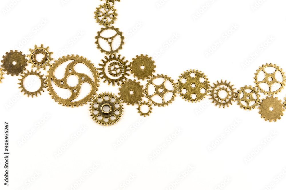 metallic gears background / Closeup of metal cog gears / close up texture pattern steampunk style and old mechanical peaces / decorative frame metallic gears background / Closeup of metal cog gears / close up texture pattern steampunk style and old mechanical peaces / decorative frame