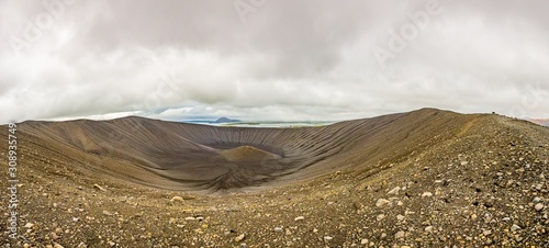 Panoramic picture of Hverfjall volcano crater on Iceland in summer photo