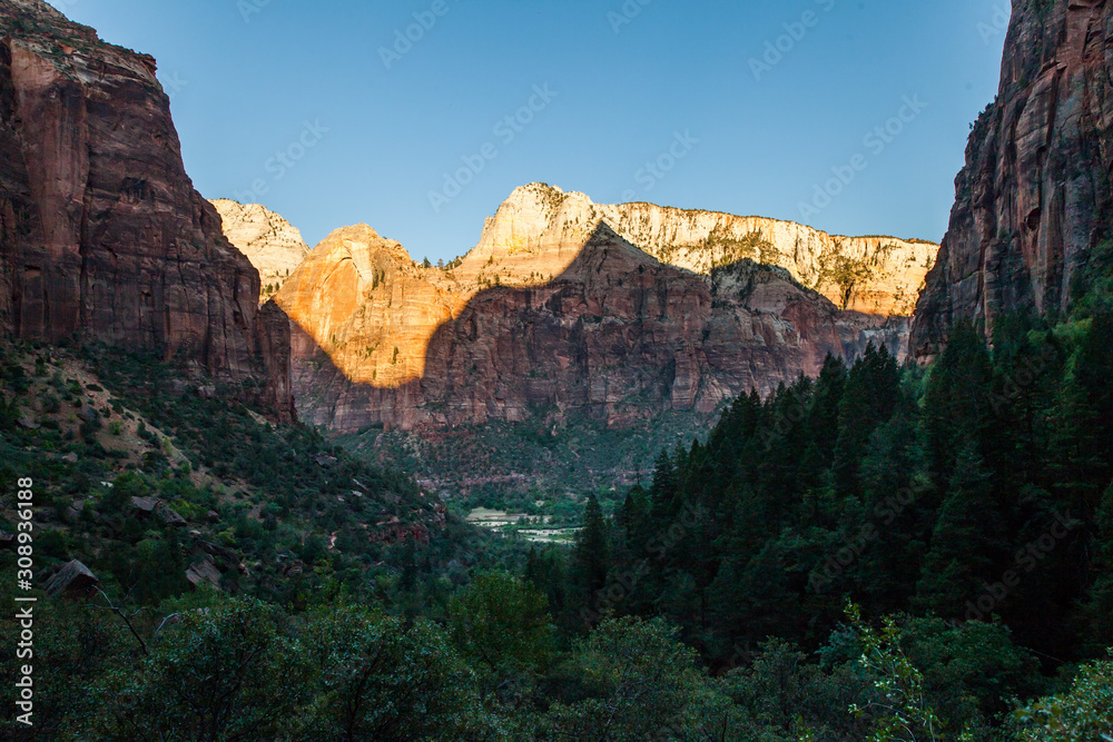 Mountain shadow on other mountain, Zion national park, Utah, travel destination