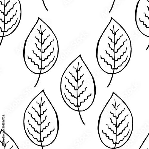 Autumn black and white seamless pattern with leaves. Floral vector illustration for fabric, textile, wallpaper, posters, paper. Doodle style. Hand drow design.