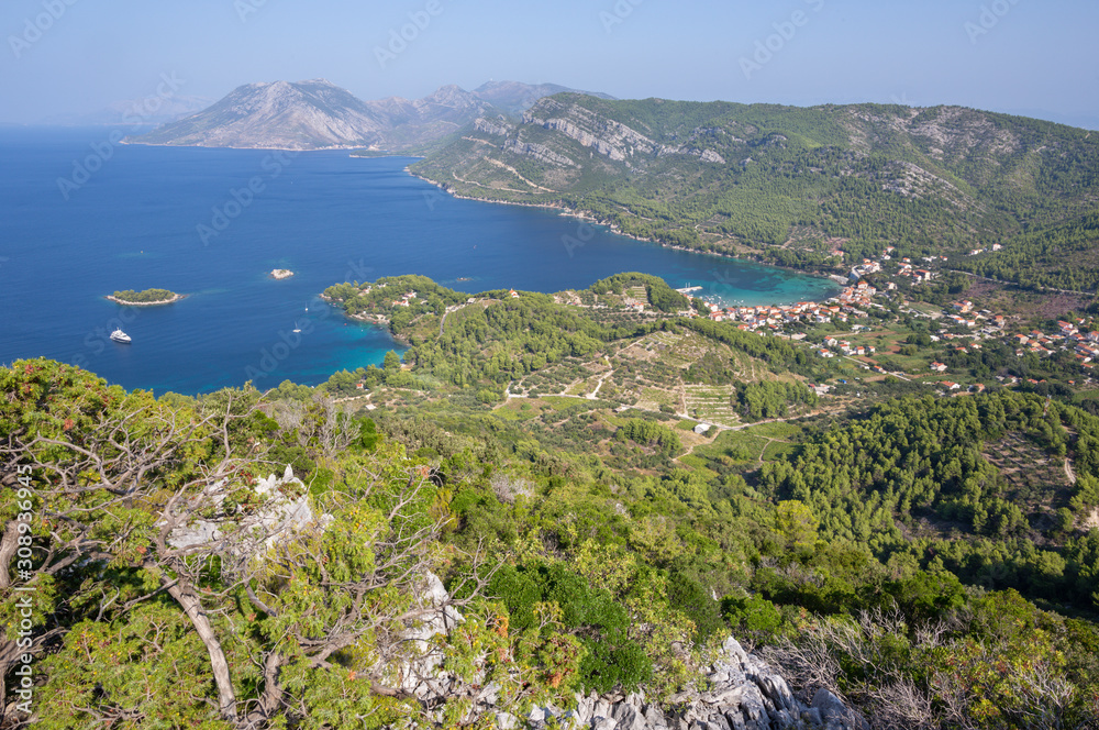 Croatia - The landscape and the coast of Peliesac peninsula near Zuliana from Sveti Ivan peak.