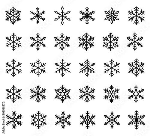 Set of decorative snowflake silhoettes. New year holiday decoration Vector illustration
