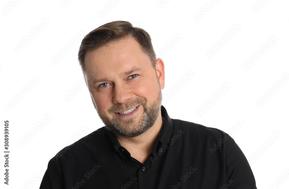 Portrait of happy mature man on white background Portrait of happy mature man on white background