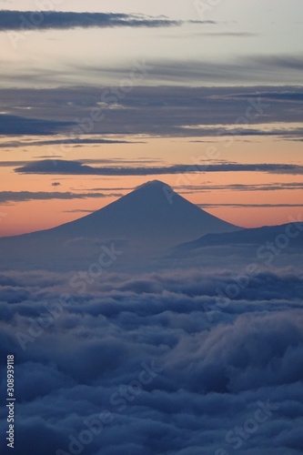 Mt. Fuji and sea of clouds  Japan alps   Japanese mountains 