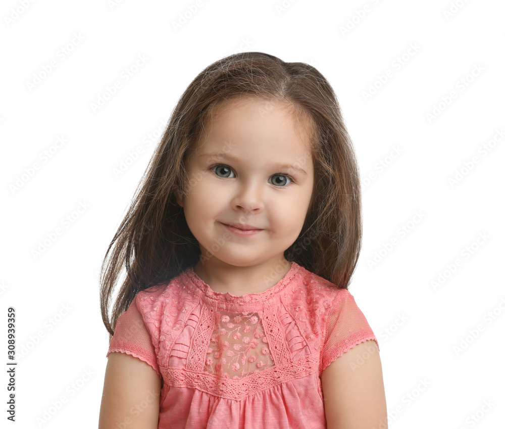 Portrait of cute little girl on white background Portrait of cute little girl on white background