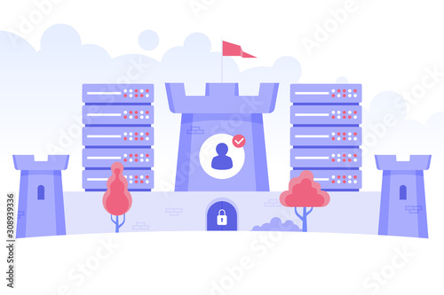 Data protect. Safe cyberspace concept with castle