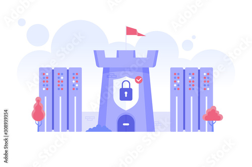 Data protect. Safe cyberspace concept with castle