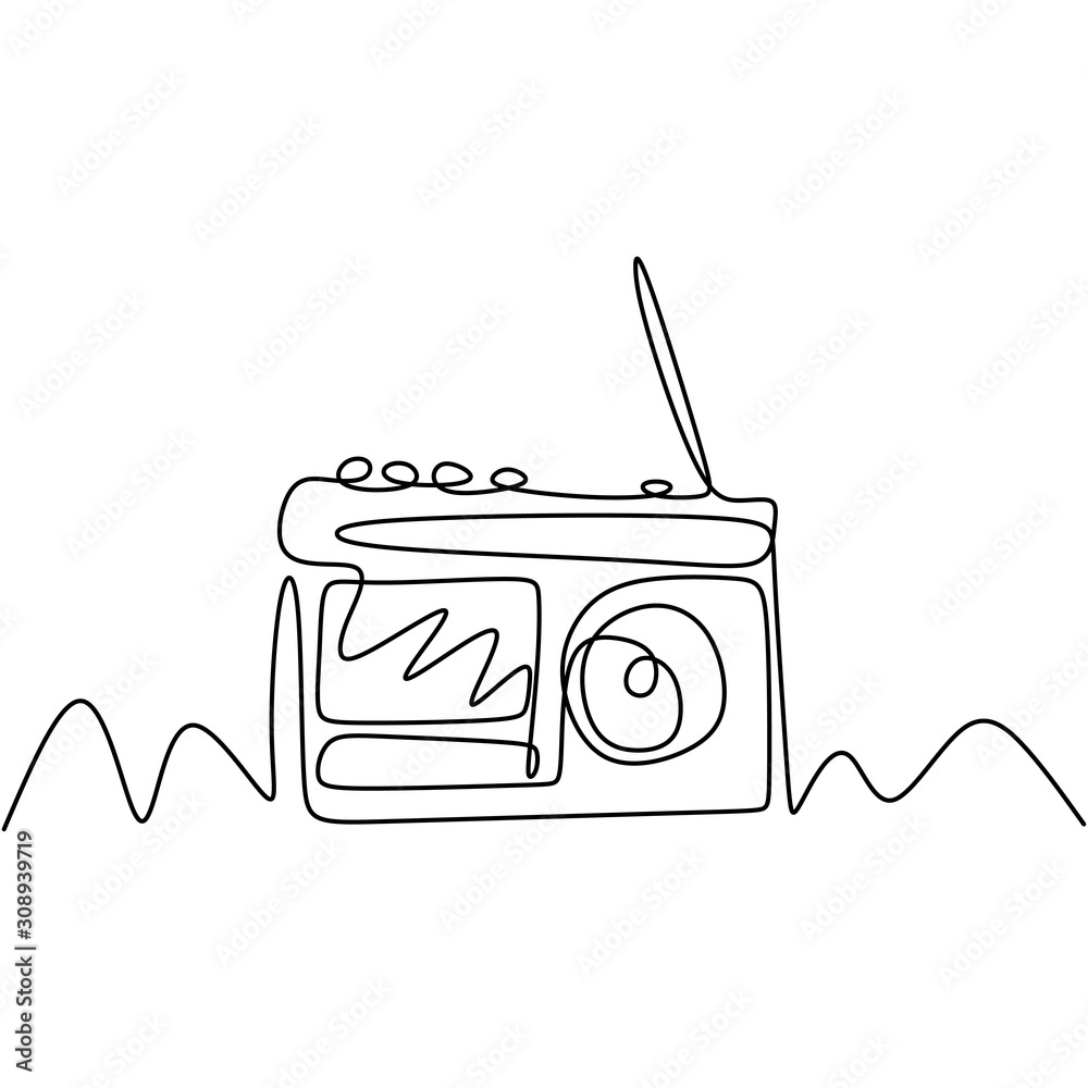 Continuous one line drawing of old radio retro design. Vector illustration  vintage theme. Stock Vector | Adobe Stock