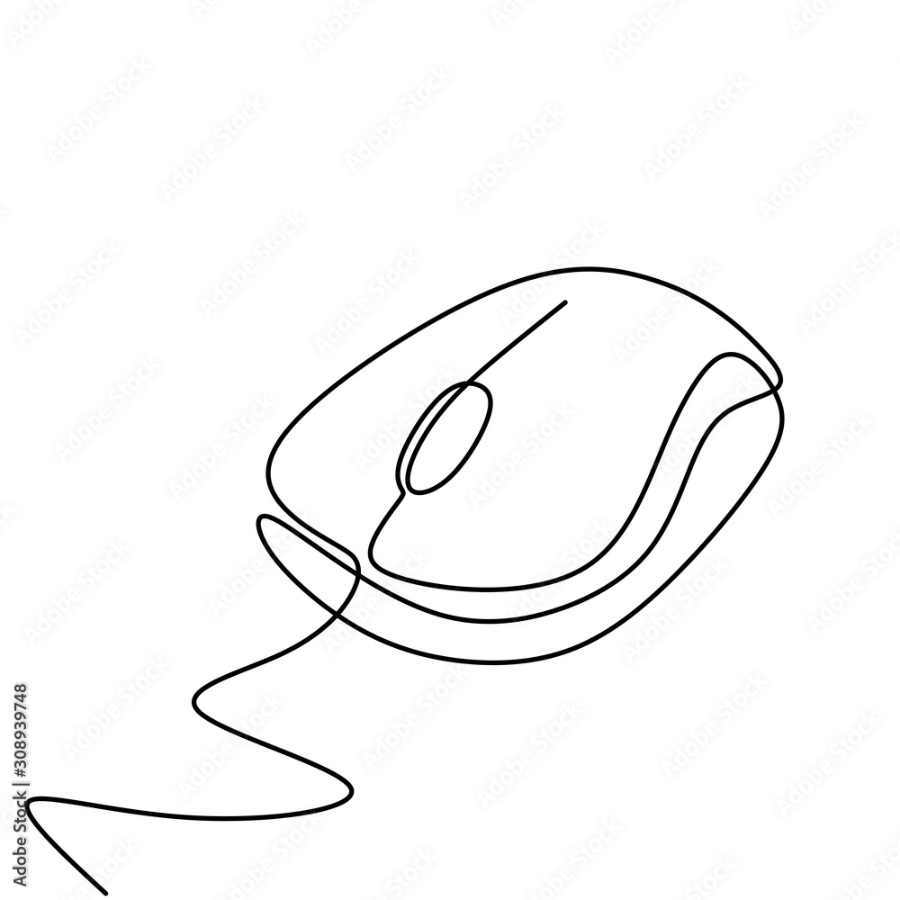 Vettoriale Stock Computer mouse one continuous line drawing. Cursor tool for digital display. Minimalism design linear simplicity style isolated on white background. | Adobe Stock