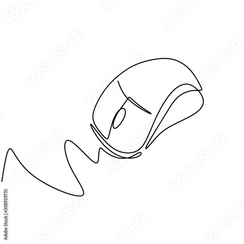 Computer mouse one continuous line drawing. Cursor tool for digital display. Minimalism design linear simplicity style isolated on white background.