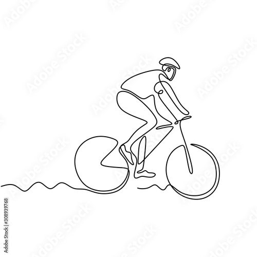 Continuous one line drawing of biker. Person riding bicycle or bike. Concept of athlete with sport theme design.