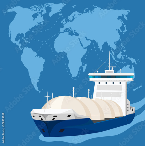 Gas tanker at seascape vector illustration