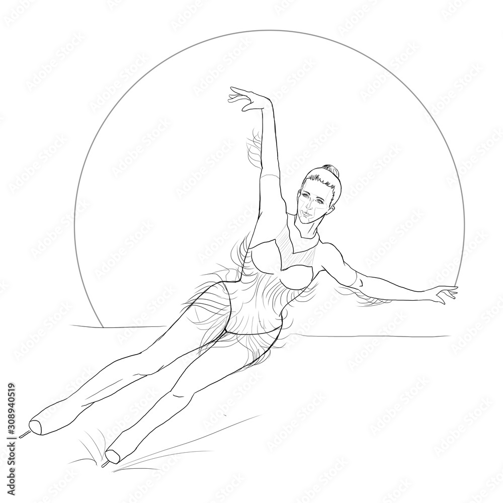 Fototapeta premium skater, sketching, line drawing, ice skating, graphics