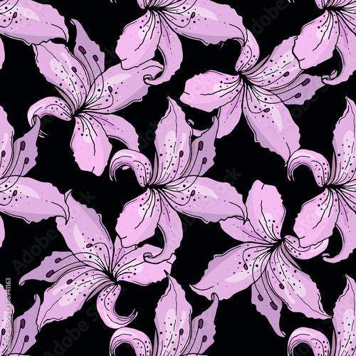 Lilium. Seamless pattern. Endless texture. 