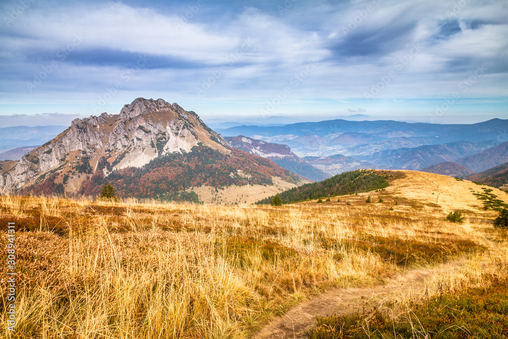 Mountain landscape at autumn season. The Vratna valley at the national park Mala Fatra, Slovakia, Europe.