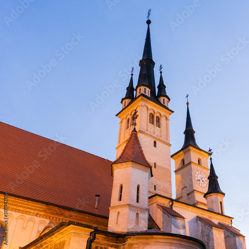 Saint Nicholas Church at night Brasov City, Transilvania, Romania. Biserica Sfantul Nicolae photo