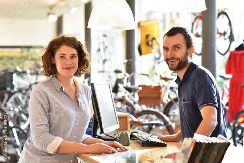 Bicycle shop consulting - salesman and customer in conversation © industrieblick