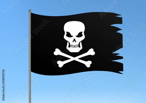 Black pirate flag skull and bones vector illustration