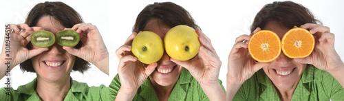  woman with fruits in his eyes