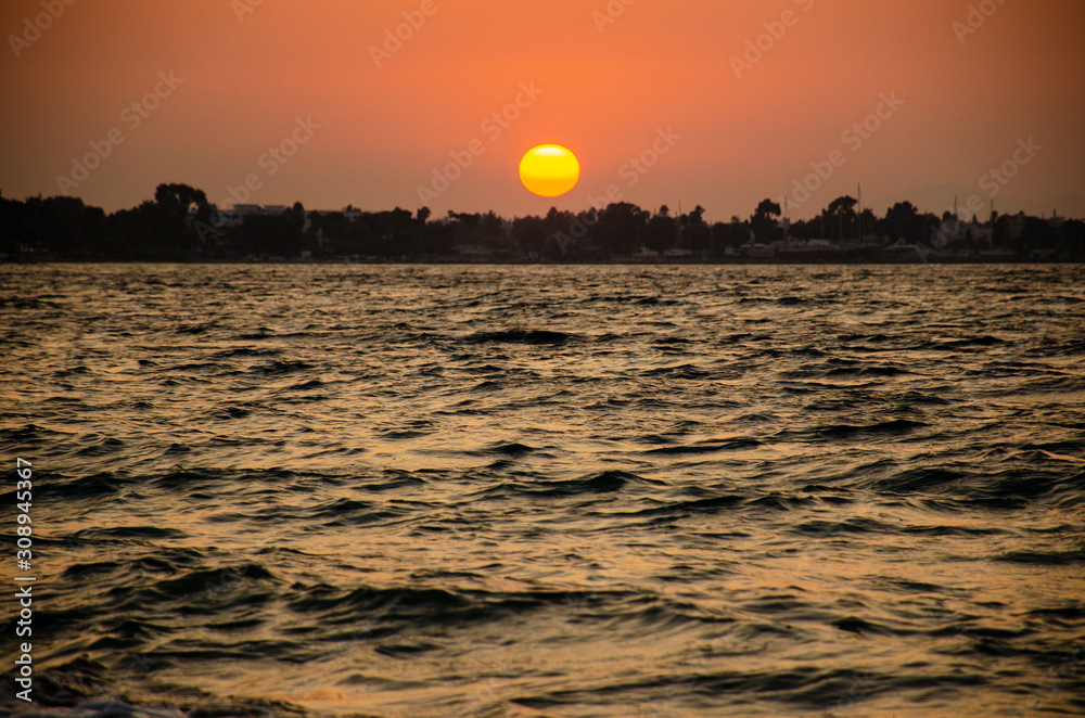 Bright sunset over the sea