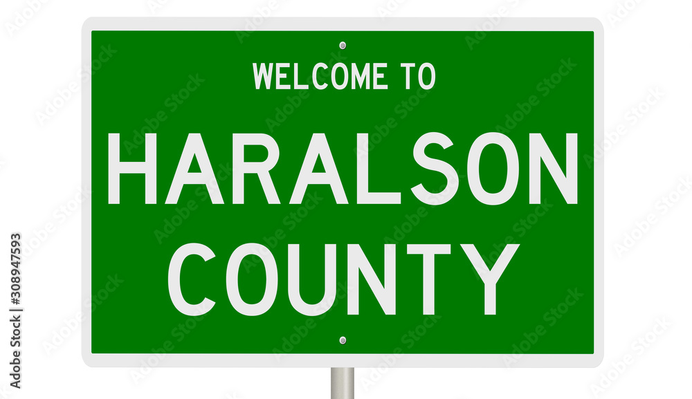 Rendering of a 3d green highway sign for Haralson County