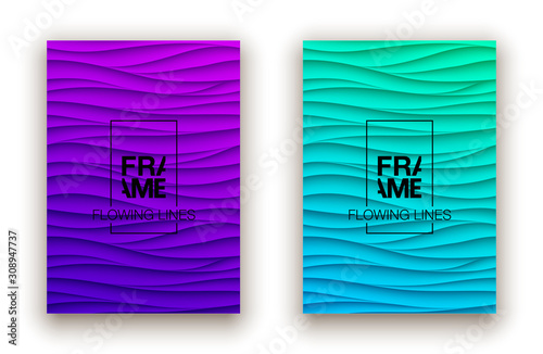 Minimal fluid covers design wall panel. Halftone colorful realistic 3d relief wave design. Future liquid modern interior gypsum stucco relievo patterns. Eps10 vector background set.