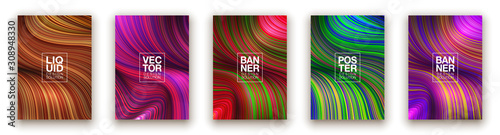 Fashion poster million thin lines luxury design. Liquid wave lines fashion background. Beautiful flowing drape textiles from many thin fibers yarn. Vector illustration vogue drape banner EPS10 set