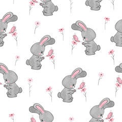Wandcirkels Konijn patronen Konijntjes met bloemen vector patroon  © Afanasia