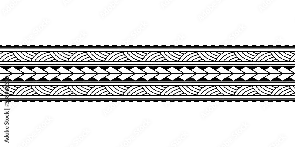 Vecteur Stock Maori polynesian tattoo bracelet. Tribal sleeve seamless  pattern vector. Samoan border tattoo design fore arm or foot. Armband  tattoo tribal. band fabric seamless ornament isolated on white background |  Adobe