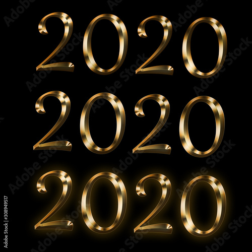 Happy New 2020 Year, Holiday Illustration of Luxury Golden Metallic Numbers 2020