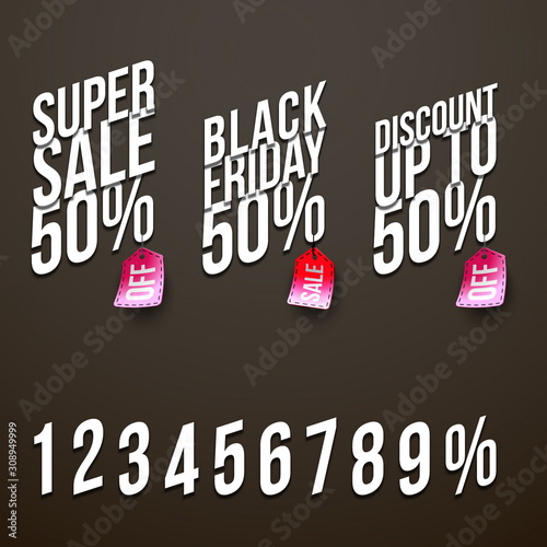 Sticker for mega-sale "Black Friday". Black Friday discount poster. Annual Christmas sales season. Big discounts in retail and online stores (up to 50%). Friday, November 29, 2019