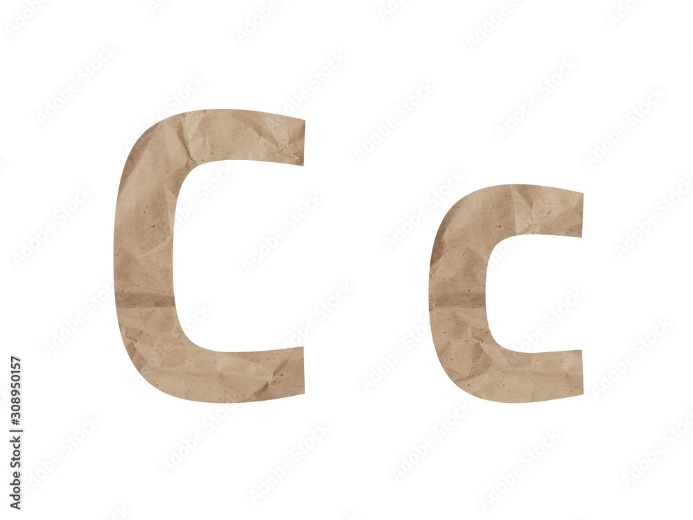 Letter C font alphabet Lettring isolated on white. Crumpled wrapping paper textured effect, crease crack bruising. Isolate paper letter Letter C font alphabet Lettring isolated on white. Crumpled wrapping paper textured effect, crease crack bruising. Isolate paper letter