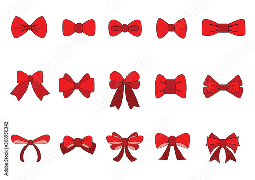 set of Red bow flat design isolated on white background