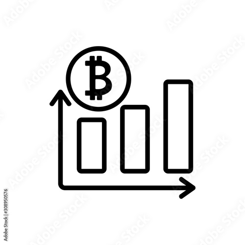 The rise of bitcoin icon vector. A thin line sign. Isolated contour symbol illustration