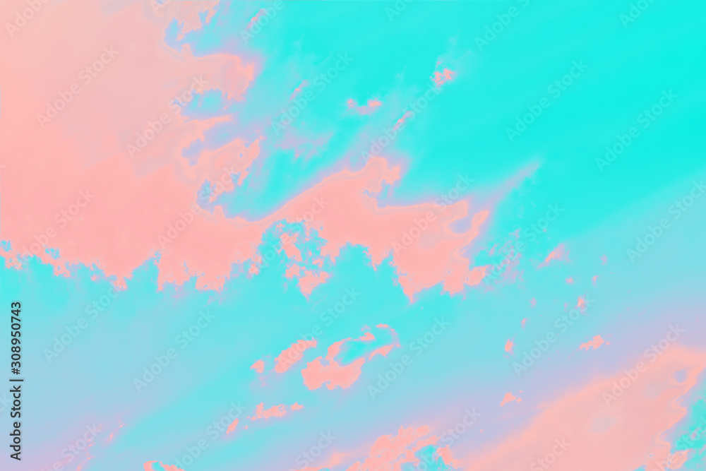Ultra aqua and pink coral color background, abstract sky background