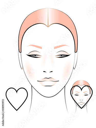 template for creating makeup with the image of a woman's face in the shape of a heart