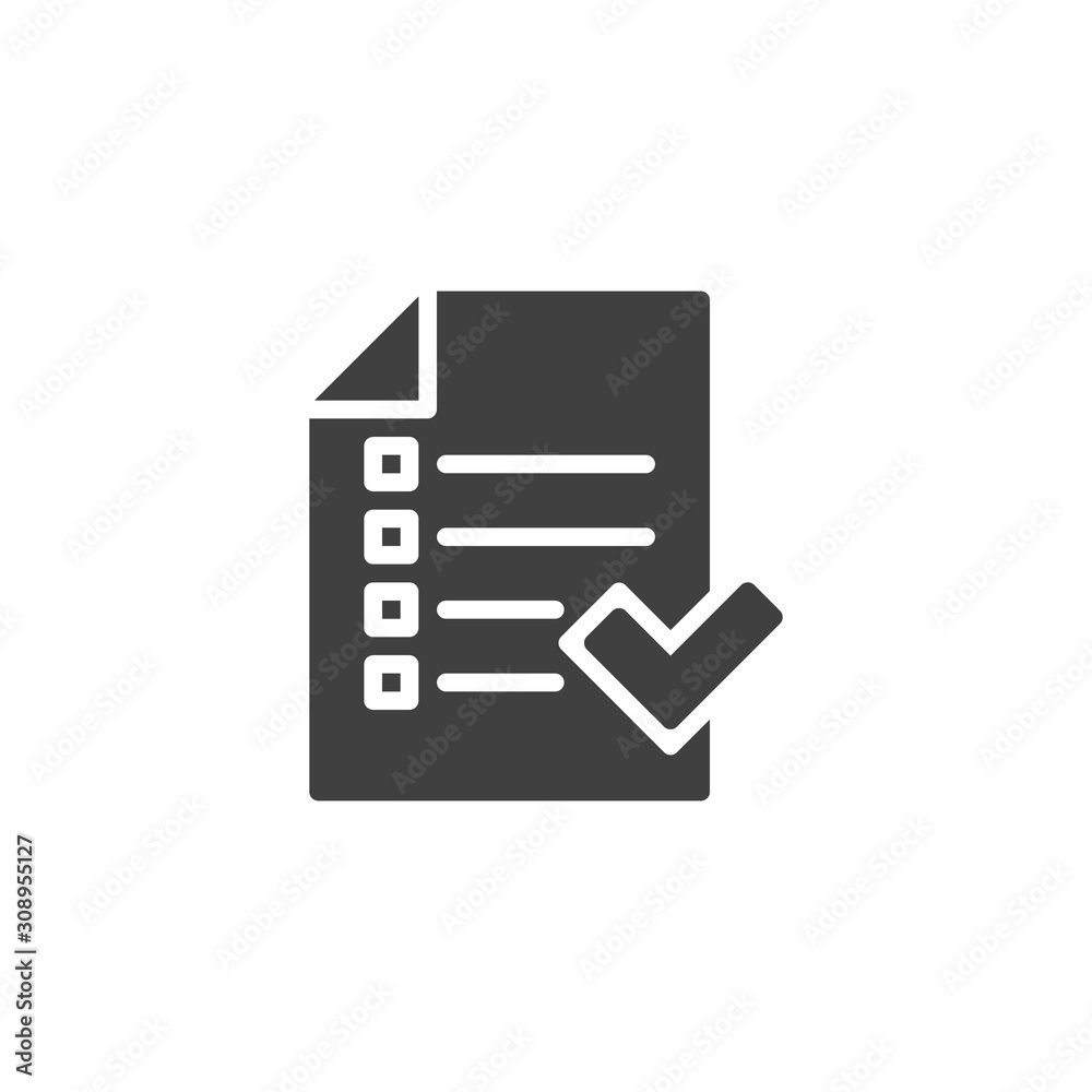 Checklist with check mark vector icon. filled flat sign for mobile concept and web design. Approved checklist box glyph icon. Symbol, logo illustration. Vector graphics Checklist with check mark vector icon. filled flat sign for mobile concept and web design. Approved checklist box glyph icon. Symbol, logo illustration. Vector graphics