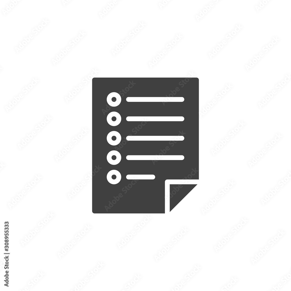Questionnaire list vector icon. filled flat sign for mobile concept and web design. Blank checklist, checkbox glyph icon. Symbol, logo illustration. Vector graphics Questionnaire list vector icon. filled flat sign for mobile concept and web design. Blank checklist, checkbox glyph icon. Symbol, logo illustration. Vector graphics