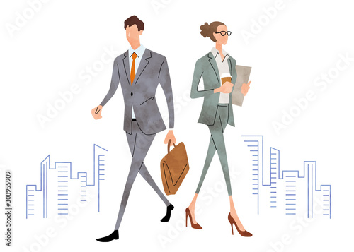 Illustration material: business scene, man, woman