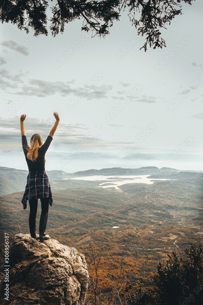 Hiker young woman in nature Hiker young woman in nature