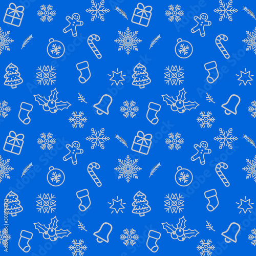 Christmas pattern background with illustrations of lots of Christmas icons. Seamless Christmas winter background. vector illustration